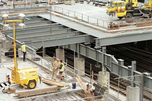 Steel beams supported by isolation bearings